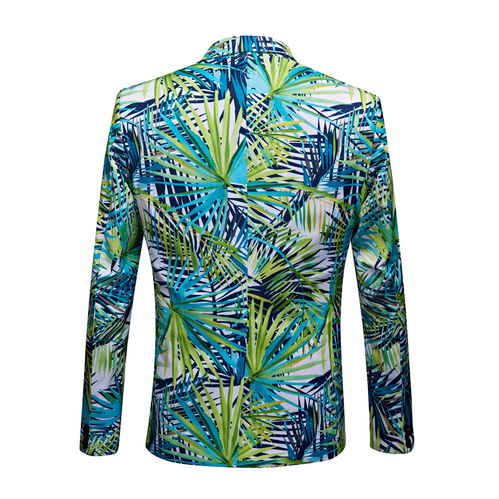 Star with men's small printed suit Korean version slim groom dress casual flower coat Hawaiian style