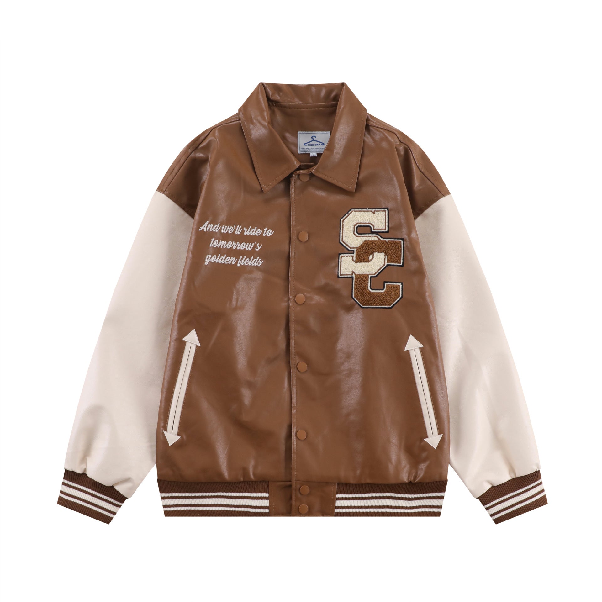 TIDEEKU Trend American Outerwear fall collection loose long sleeve jacket leather lapel baseball jacket jacket men