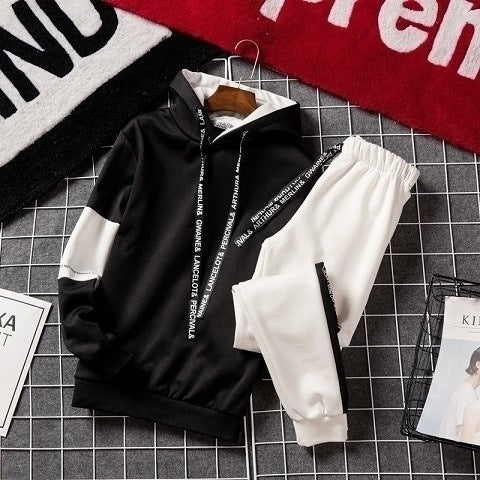 Autumn men's hoodie thin long sleeve suit youth student sportswear male Korean edition trend 2 sets a set
