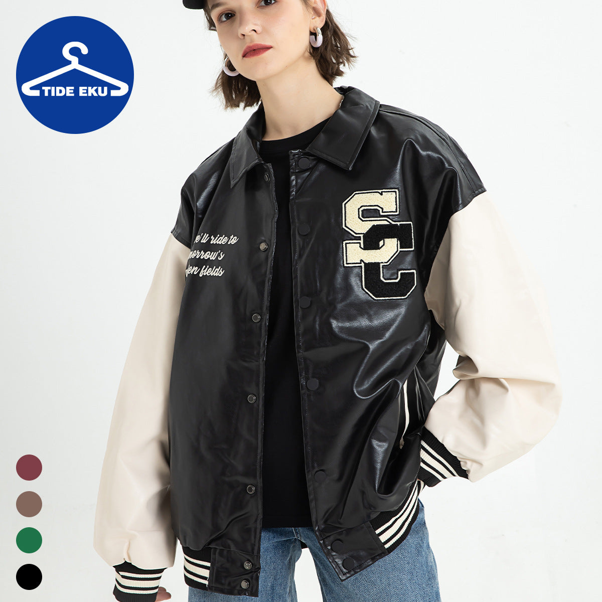TIDEEKU Trend American Outerwear fall collection loose long sleeve jacket leather lapel baseball jacket jacket men