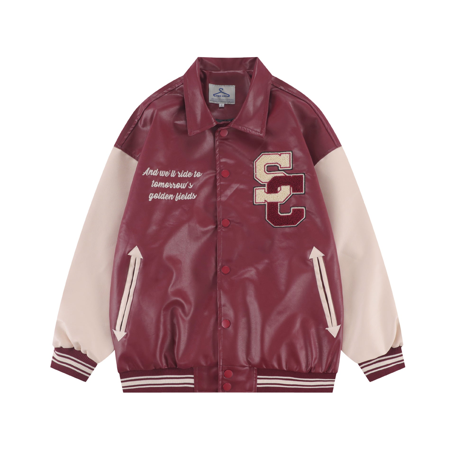 TIDEEKU Trend American Outerwear fall collection loose long sleeve jacket leather lapel baseball jacket jacket men