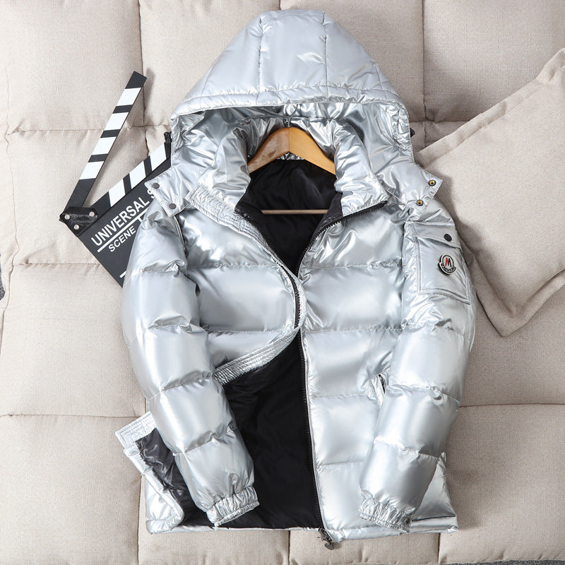 Winter new fashion Korean version of lovers' down jacket men's short outdoor thick hooded down jacket printed LOGO