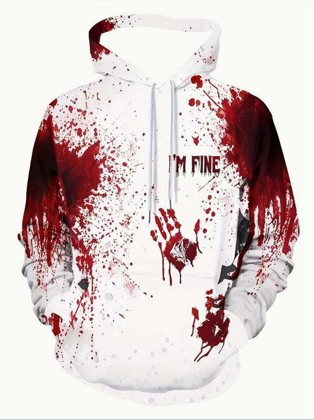 A digital printed skull pattern hooded sweatshirt with no pockets