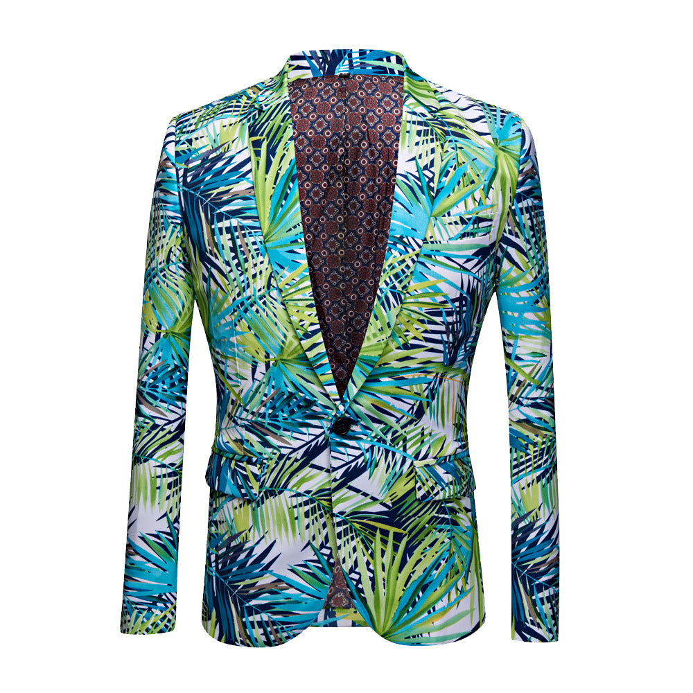 Star with men's small printed suit Korean version slim groom dress casual flower coat Hawaiian style