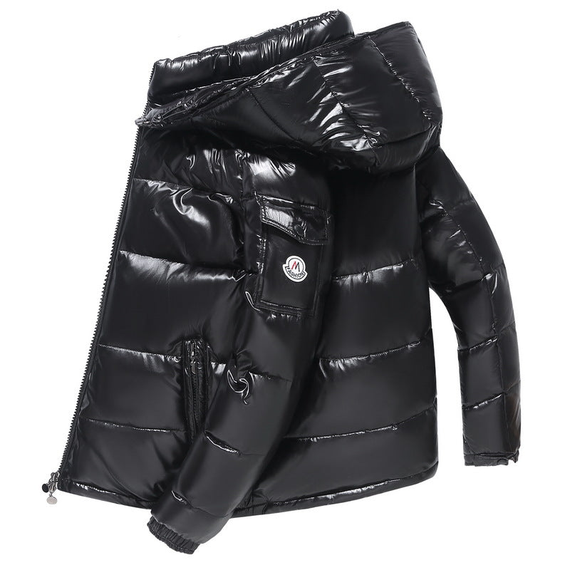 Winter new fashion Korean version of lovers' down jacket men's short outdoor thick hooded down jacket printed LOGO