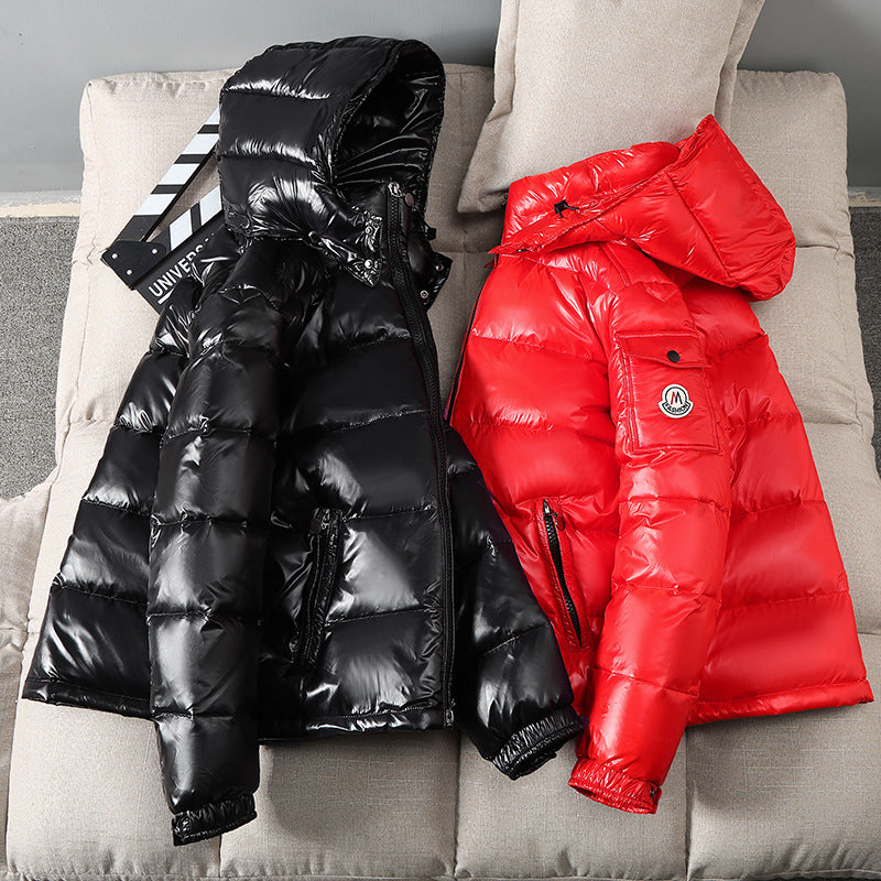 Winter new fashion Korean version of lovers' down jacket men's short outdoor thick hooded down jacket printed LOGO