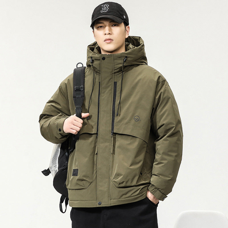 Men's winter loose and warm down jacket, men's casual hooded down jacket, men's style