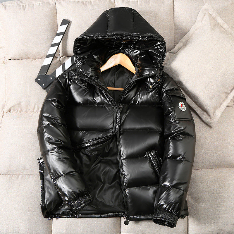 Winter new fashion Korean version of lovers' down jacket men's short outdoor thick hooded down jacket printed LOGO