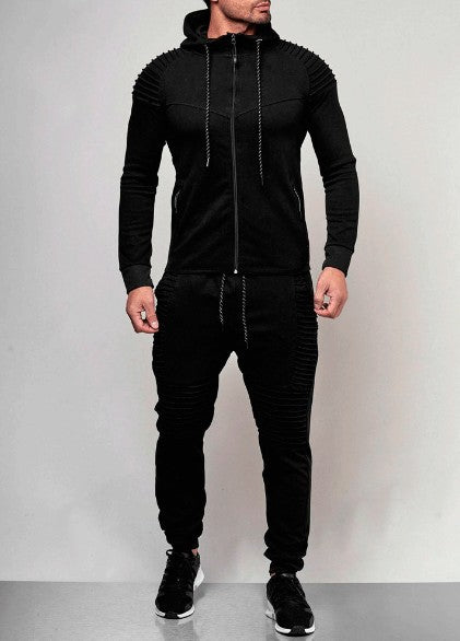 Suit Foreign trade cross-border men's leisure sports long sleeve suit pure color cardigan hoodie pants two pieces