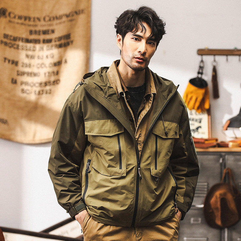 American work jacket, men's spring and autumn laminated windproof jacket, men's hunting suit, down jacket