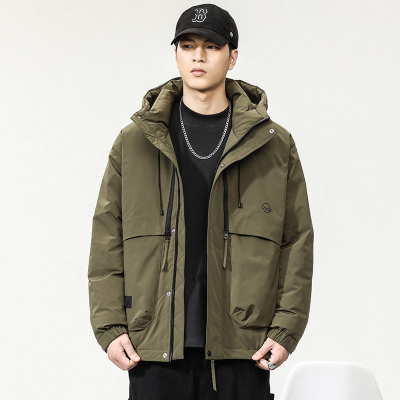 Men's winter loose and warm down jacket, men's casual hooded down jacket, men's style