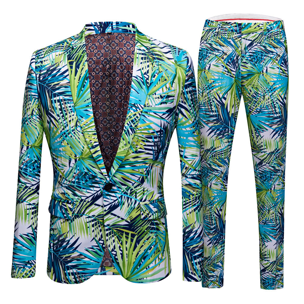 Star with men's small printed suit Korean version slim groom dress casual flower coat Hawaiian style